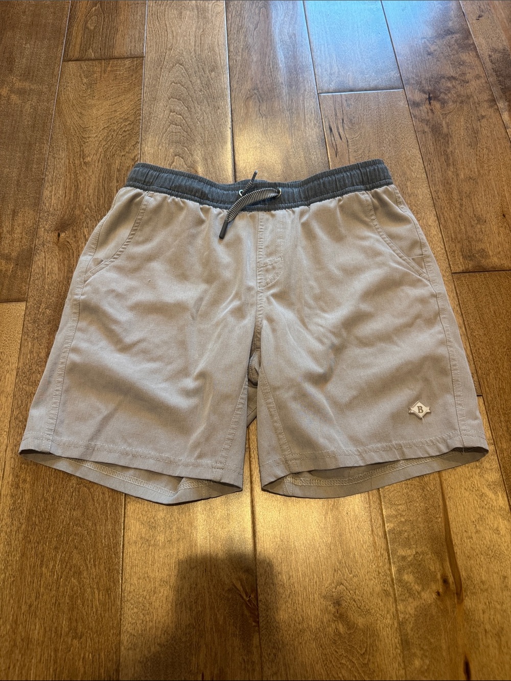BURLEBO Beige boys Pull-On Shorts with Dark Gray Waistband size L (10-12)